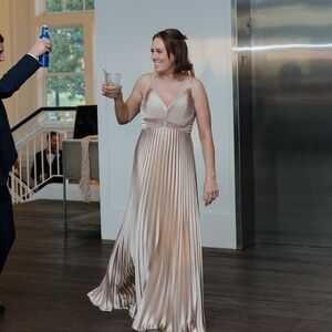 Revelry Vivian Satin Pleated Dress - Gold Champagne